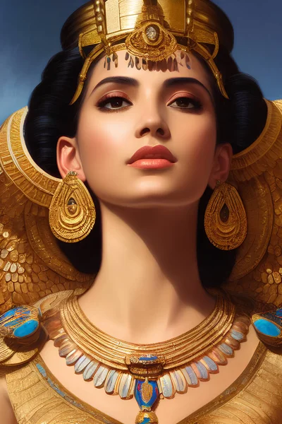 Pretty female model dressed as Cleopatra. Egyptian Goddess. Generative Artificial Intelligence.
