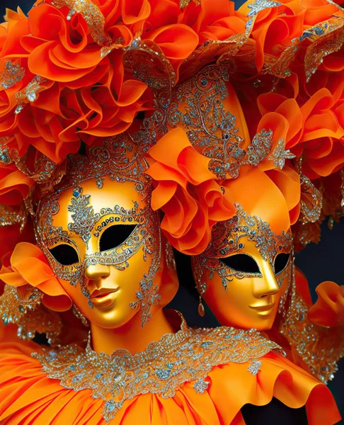 Orange Venetian Carnival Mask. Italian carnival masquerade