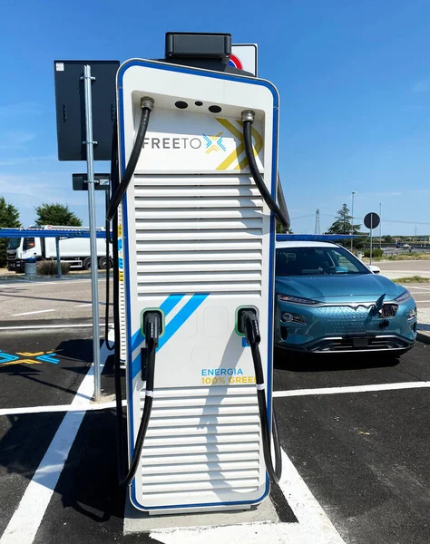 stock image Abano - Italy - August 12, 2022: Freeto electric car charging station.