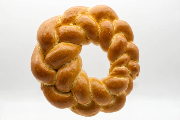 Traditionellt Italienskt Bröd Corona Pasqua Påskkrans Isolerad Vit Bakgrund Ovanifrån — Stockfoto