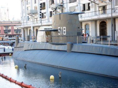 Cenova - İtalya - 24 Ekim 2018: Galata Deniz Müzesi. Denizaltı Nazario Sauro S 518.