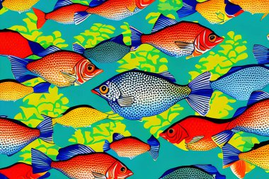 Pop sanat tarzında balıkların arkaplanı. 