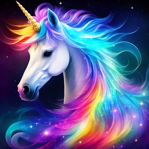 Retrato Unicornio Aislado Sobre Fondo Las Estrellas — Foto de Stock