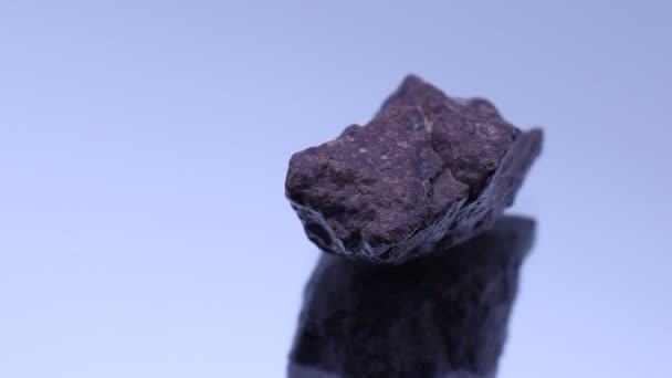 Meteorite Stone Rock Sample Rotation Reflective Background — Stock Video