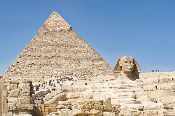 Gran Esfinge Pirámide Khafre Chephren Meseta Giza Egipto — Foto de Stock