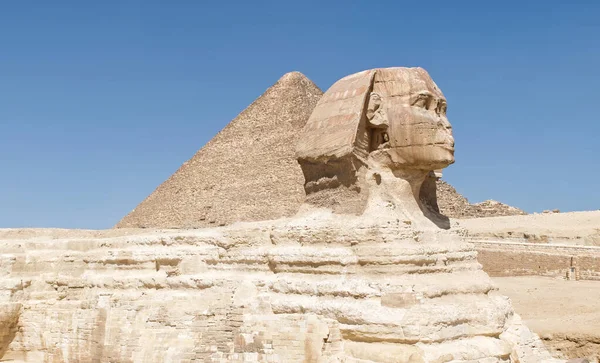 Grote Sfinx Piramide Van Khafre Chephren Gizeh Plateau Egypte — Stockfoto