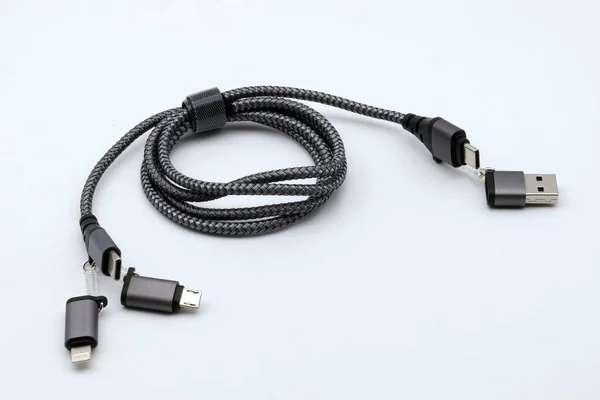 Multi Charging Cable Adapterami Izolowanymi Białym Tle — Zdjęcie stockowe