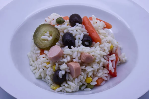 Салат Холодного Риса Концепция Здоровой Летней Еды — стоковое фото