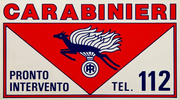 Original vintage sticker of the Italian military corps of Carabinieri. Carabinieri emergency service, tel. 112.