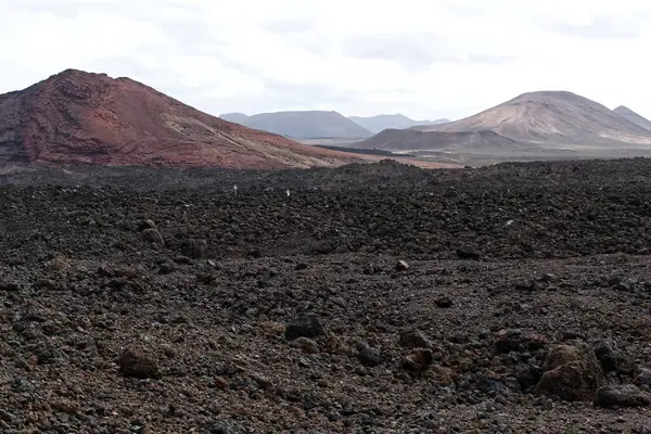 Volcanic landscape in Timanfaya national park on Lanzarote, Canary Islands, Spain.