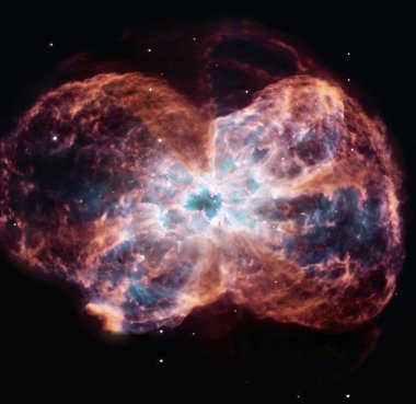 Planetary nebula NGC 2440 with a dwarf star at the center of the object. clipart