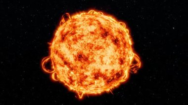 Güneş patlamaları ve güneş rüzgârlarıyla güneşin dönüşünü tasvir eden animasyon. Evren bilimi astronomisi.