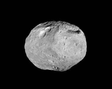 Asteroit Vesta siyah arka planda izole edildi.