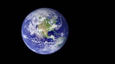 Dünya gezegeni kara arka planda izole edildi.