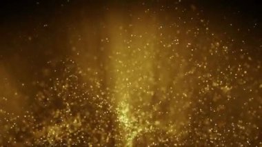 Koyu arkaplanda altın parçacıklar patlıyor.