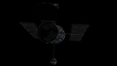 Derin uzayın arka planına karşı Hubble Uzay Teleskopunu tasvir eden animasyon.
