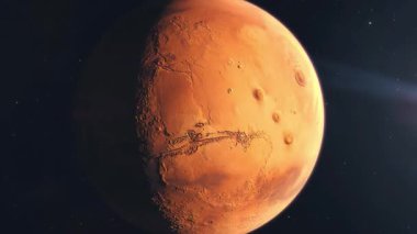 Mars gezegeninin uzayda hareket ettiğini gösteren animasyon. 4K