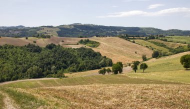 Serravalle Kalesi 'nin yakınındaki Valsamoggia kırsalının manzarası. Bologna. İtalya.