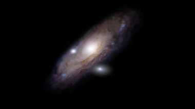 Andromeda Galaksi M31 'i dış uzayda tasvir eden animasyon. 4k