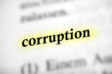 corruption - black white text with yellow highlighting clipart