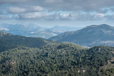 Light and shadow effects on the mountains in Mallorca with cloudy sky