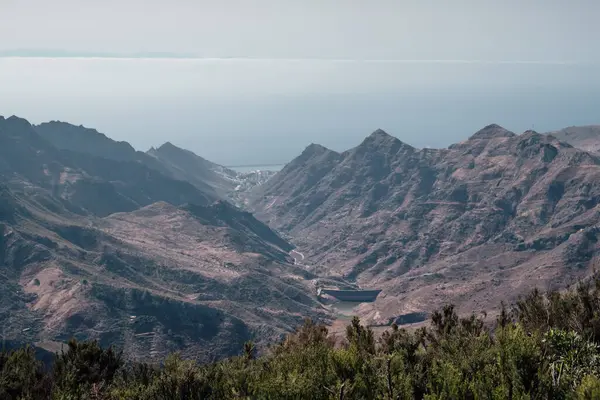 stock image Landscape of steep montains from a viewpoint in the Anaga in Tenerife