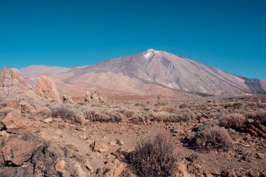 Kanarya Adaları 'ndaki Tenerife kalderasında Teide ile çorak bir manzara.