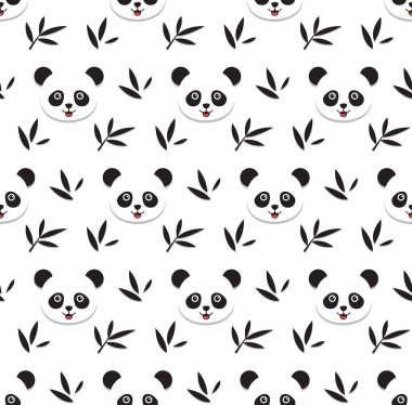 Pandaların ve bambu yapraklarının beyaz arka planda siyah ve beyaz çizgi film desenleri.