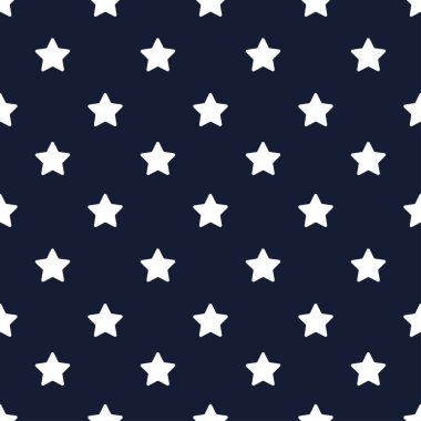 Koyu mavi arkaplanda beyaz yıldız deseni, şablon vektör arkaplanı