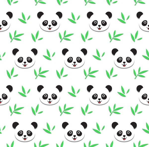 Panda Niedźwiedź Liści Bambusa Białym Tle Kawaii Zwierząt Dzieci Bezszwowy — Wektor stockowy
