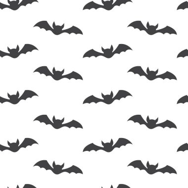 Parti dekorasyonu için gece gökyüzünde şirin yarasalar olan Cadılar Bayramı deseni. Sevimli Ekim beyaz arkaplanı.