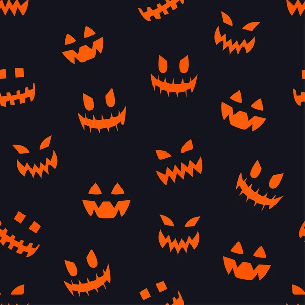 Halloween Kürbis Ausdruck Nahtlose Muster Auf Schwarzem Hintergrund — Stockvektor