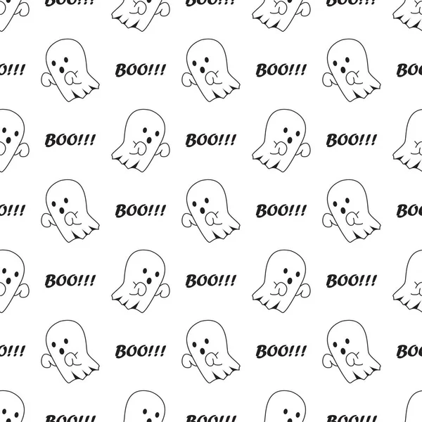 Schattig Halloween Spook Naadloos Patroon Witte Achtergrond Grote Vector Illustratie — Stockvector