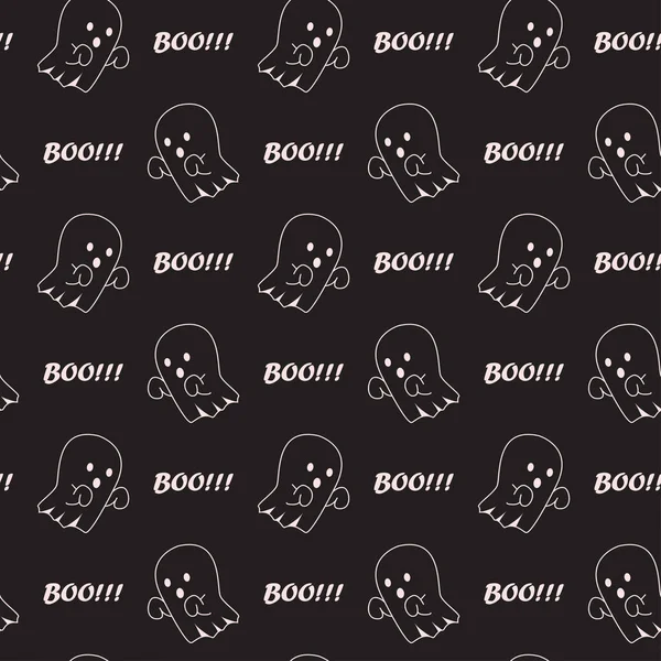 Siyah arka planda şirin cadılar bayramı hayaleti kusursuz desen. Çocuklar ve ev dekorasyonu projeleri için harika bir vektör çizimi.