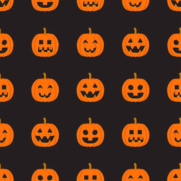 Zökkenőmentes Vektor Minta Halloween Aranyos Mosolygós Narancs Tök Egy Fekete — Stock Vector