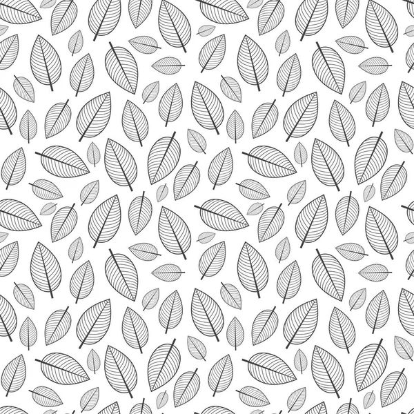 Black Outline Stylized Leaf Seamless Pattern — Stock Vector