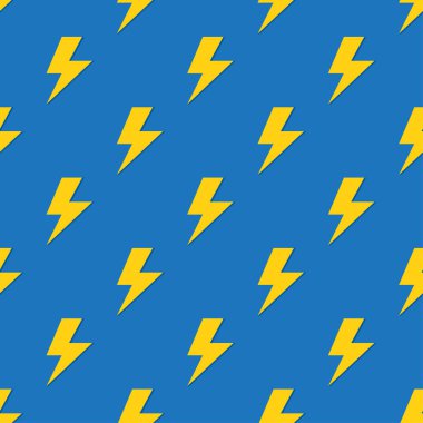 Şimşek elektrik sembolü, mavi arkaplanda sarı renkte, pürüzsüz desen
