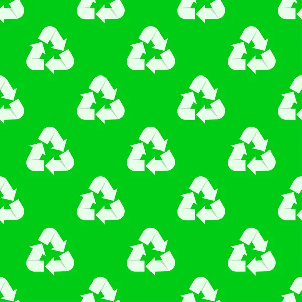 Yeşil arkaplanda basit geri dönüşüm simgesi düz dikişsiz desen tasarımı