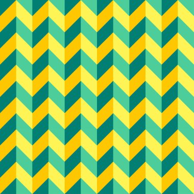3 boyutlu zig zag şeklinin kusursuz tekrarlayan deseni yeşil ve sarı çizgiler halinde kırılmış.