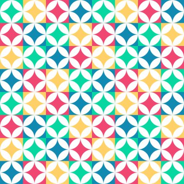 Mor bir arkaplanda renkli geometrik dikişsiz desen