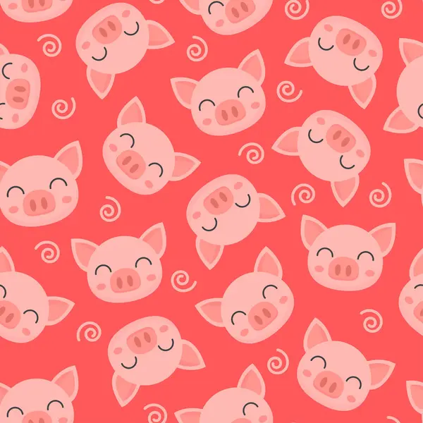 Kırmızı arkaplan ile çizgi film sevimli gülen domuz kusursuz desen