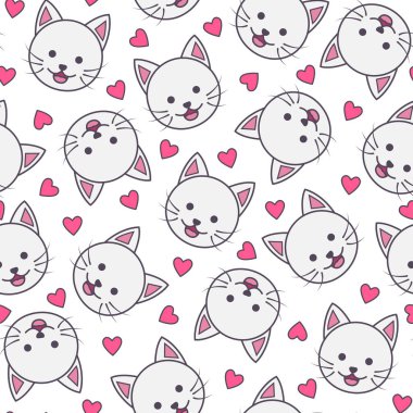 Kırmızı kalp amblemi ve şeffaf arkaplan ile beyaz kedi deseni