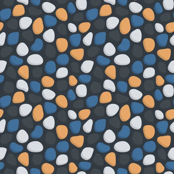 Siyah arka planda siyah, beyaz, mavi ve turuncu renkli taşların kusursuz deseni