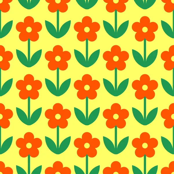 Sarı arkaplanda kırmızı çiçekleri tekrarlamanın kusursuz deseni