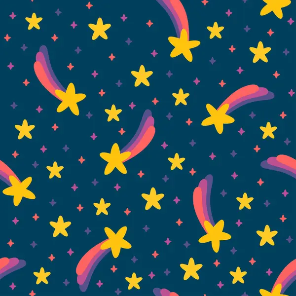 çocuk tasarım ihtiyaçları, kumaş, ambalaj kağıdı, tekstil, kumaş, dijital ve diğerleri için uygun, uzayda kayan yıldızların kusursuz deseni tekrarlanıyor