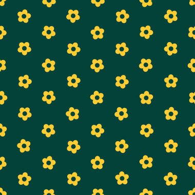 Yeşil arkaplan üzerinde basit düz bir şekilde sarı çiçek deseni