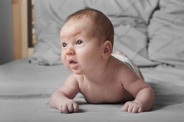 新生児1ヶ月保持頭 赤ん坊の肖像画を閉じる — ストック写真