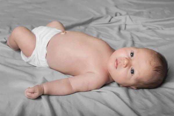 Newborn Month Holding Head Close Portrait Infant Baby Stock Photo