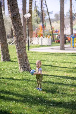 Toddler Playing with a Ball in a Sunny Park clipart