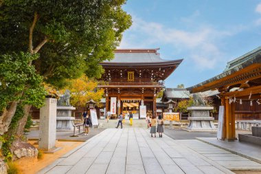 Fukuoka, Japan - Nov 21 2022: Miyajidake Shrine is primarily dedicated to Empress Jingu, home to five-ton sacred straw rope and attracts over 2 million worshippers a year clipart